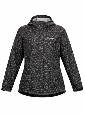 Columbia Arcadia Print Waterproof Rain Jacket Black/Gray Geometric Hooded Small